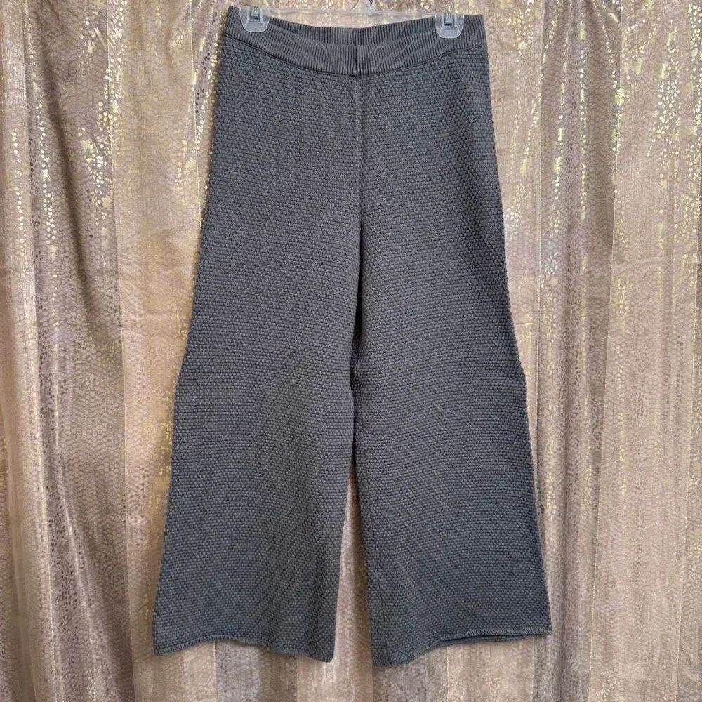 Free People Beach Hailee Gray waffle-Knit Cropped Wide Leg Pants Small